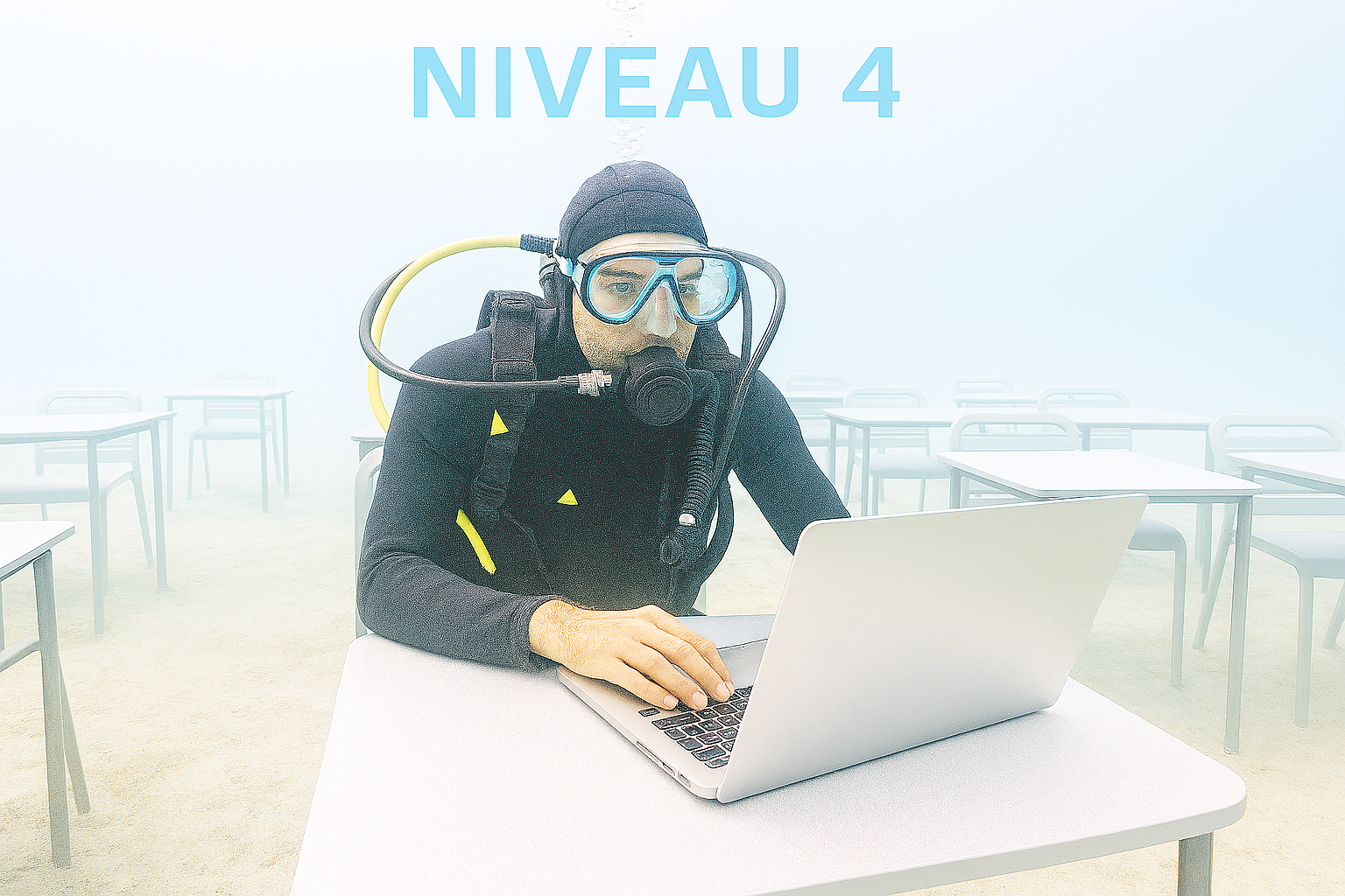 Plongeur devant un PC
